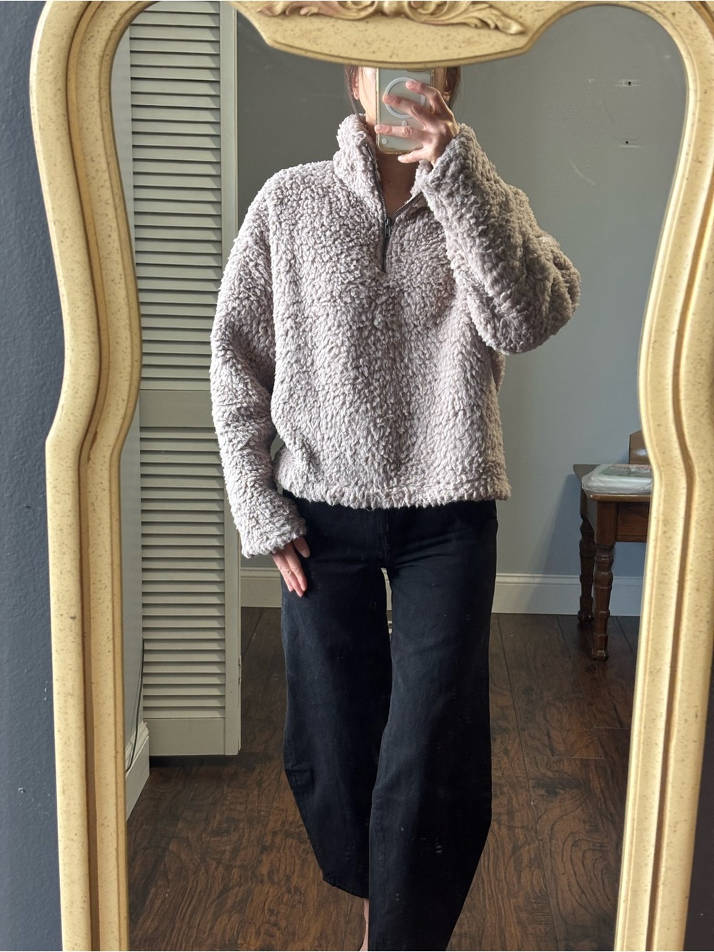 Thread & Supply Plush Quarter-Zip Teddy Pullover Jacket - Taupe